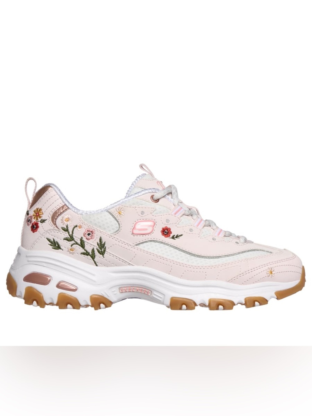 Skechers Women's Light Pink Floral Embroidered Memory Foam Sneaker - Picture 3 of 10